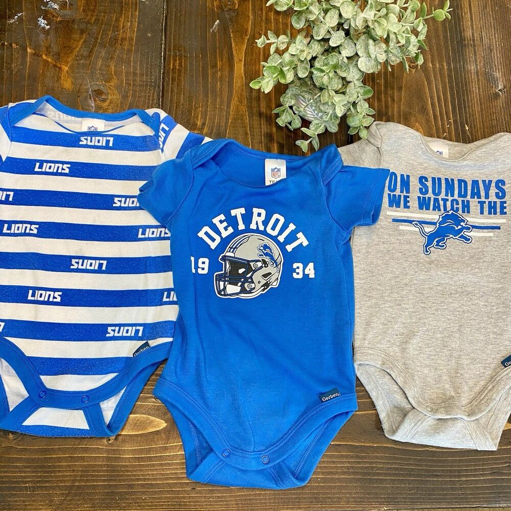 Gerber Detroit Lions 3 Piece Baby Bodysuit Set Size 3-6 Months NFL Unisex